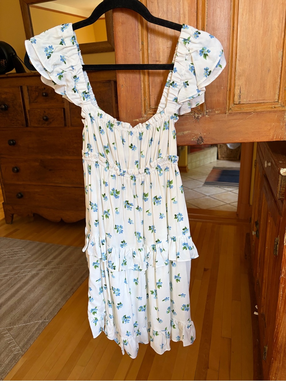 WeWoreWhat White Mini Dress with Blue Floral Print